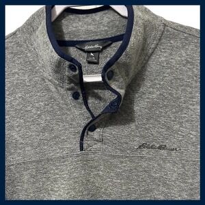 Eddie Bauer Mens Pullover Fleece Jacket Gray & Blue Soft Sz. XL